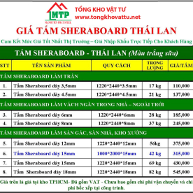 Bảng báo giá tấm cemboard Shera mới nhất 2025